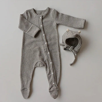 Long Sleeve Striped Cotton Romper
