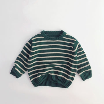 Unisex Kids' Casual Striped Long-Sleeved Knitted Cotton Pullover