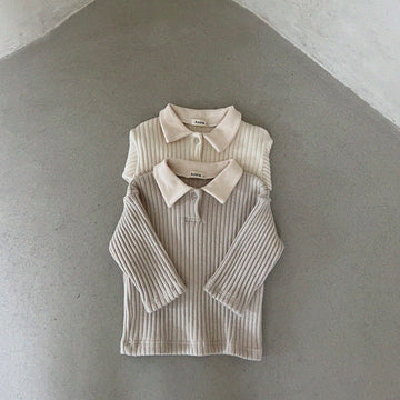 Long-Sleeved Ribbed Collar T-Shirt