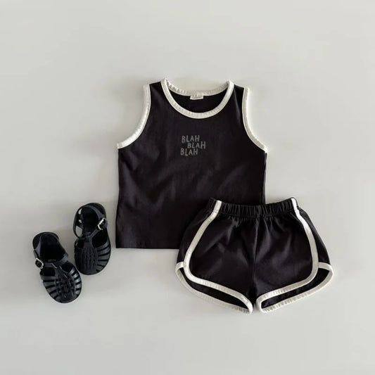 'BLAH BLAH BLAH' Cute Kids Sports Vest & Shorts Set