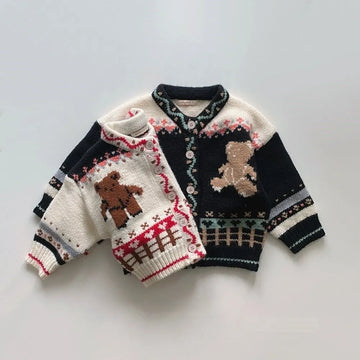 Knitted Bear Button-Down Cardigan