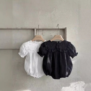Short-Sleeved Lace Collar Onesie