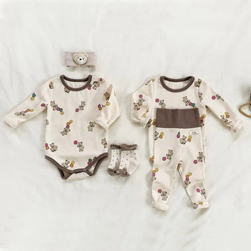 Cute Bear Print Baby Long-Sleeved Set & Onesie