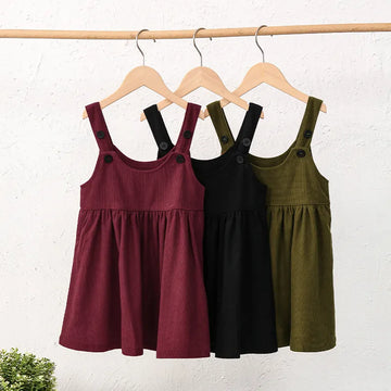 Knee-Length Corduroy Solid Dress