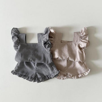 Fly Sleeve Plaid Top & Shorts Set