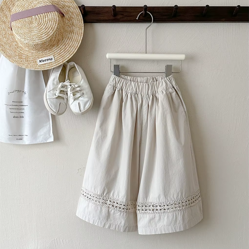 Girls' Cotton Lace Wide-Leg Pants