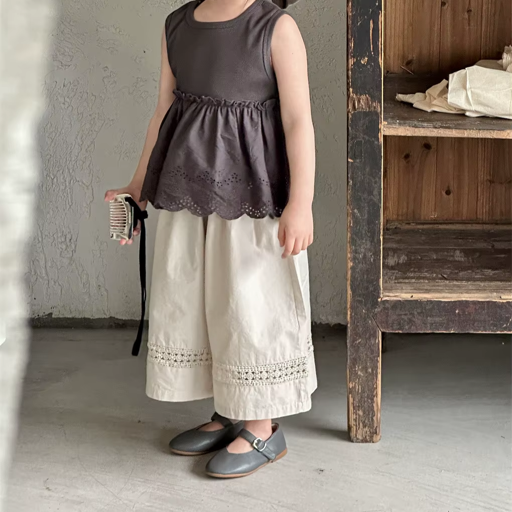 Girls' Cotton Lace Wide-Leg Pants