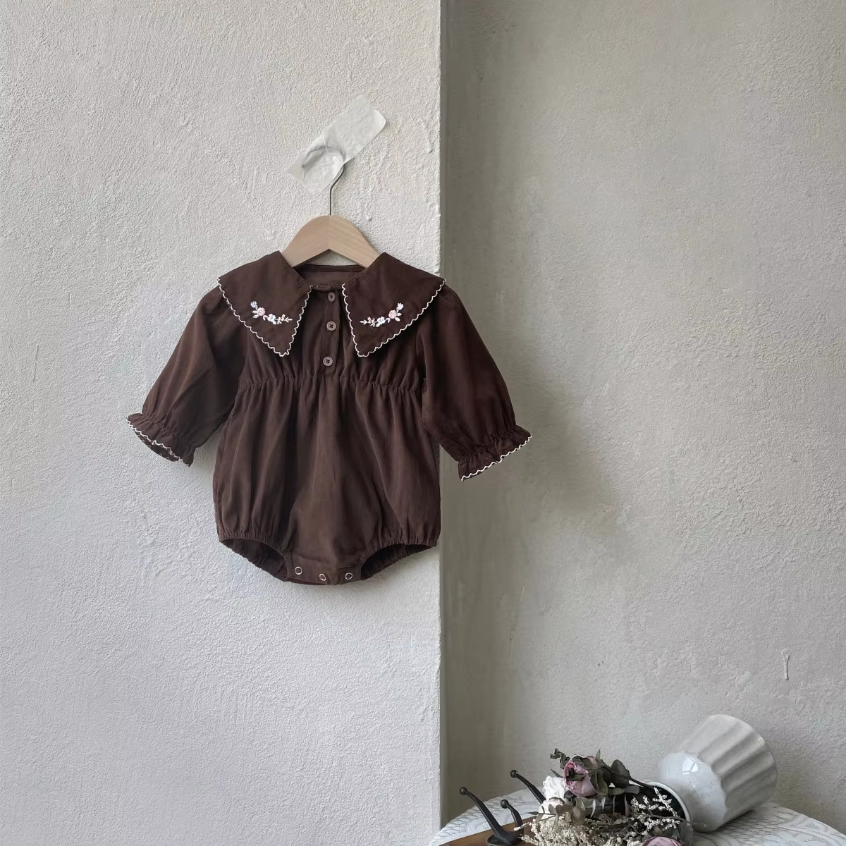 Girls' Long-Sleeved Large Lapel Onesie