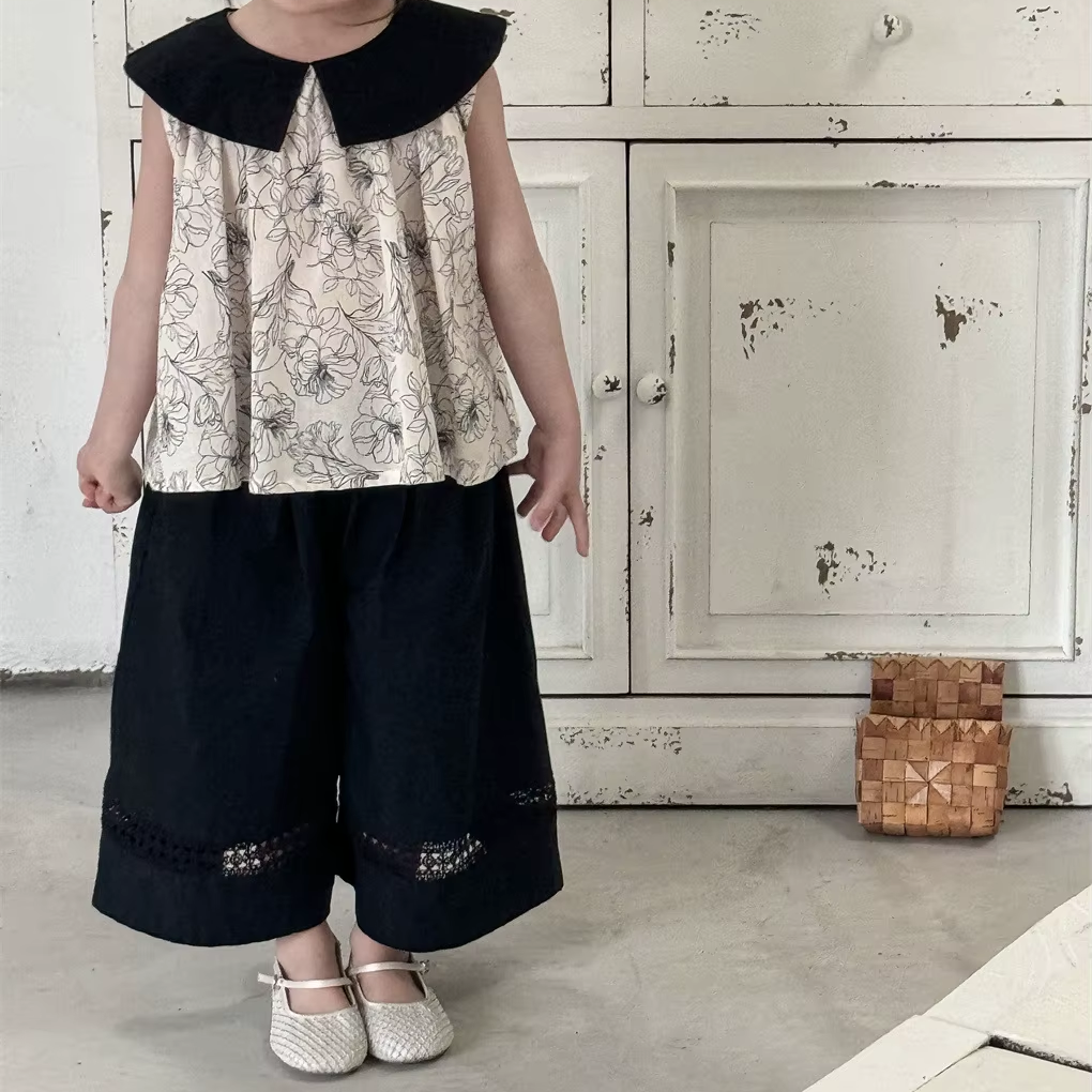 Girls' Cotton Lace Wide-Leg Pants