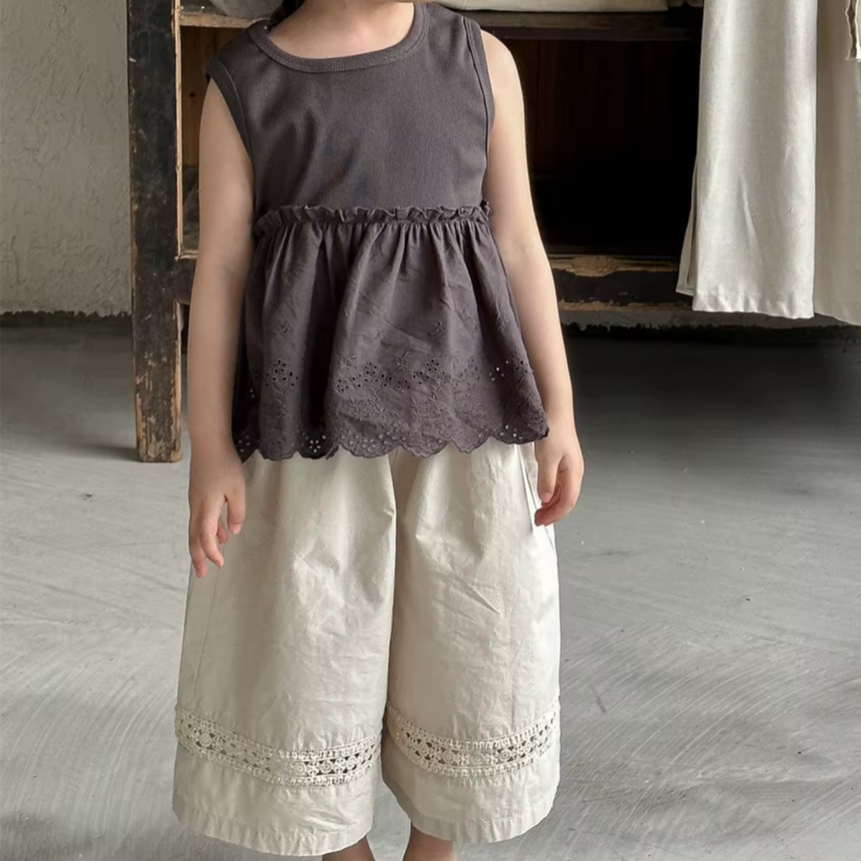 Girls' Cotton Lace Wide-Leg Pants