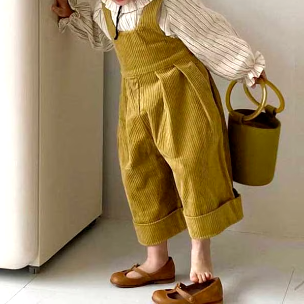 Striped Long Sleeved Shirt & Corduroy Overalls 2-Piece Set