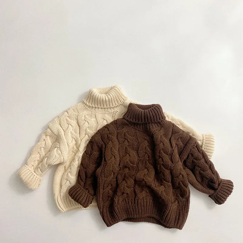 Thick Solid Cable Knit Turtleneck Sweater