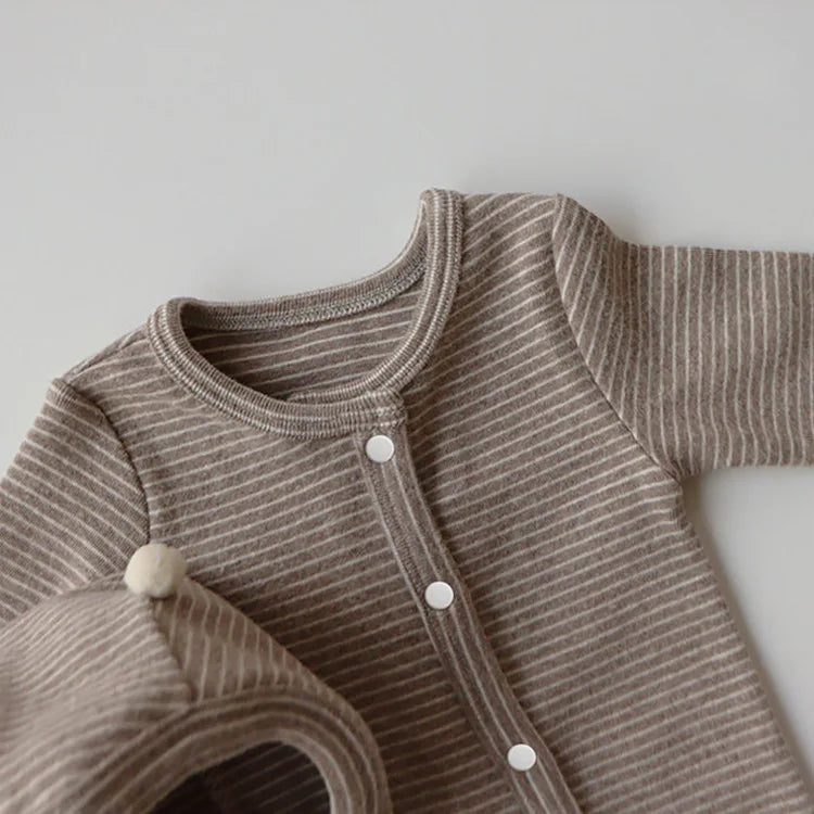 Long Sleeve Striped Cotton Romper