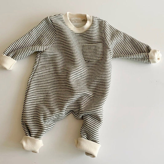 Striped Front Pocket Romper for Infants