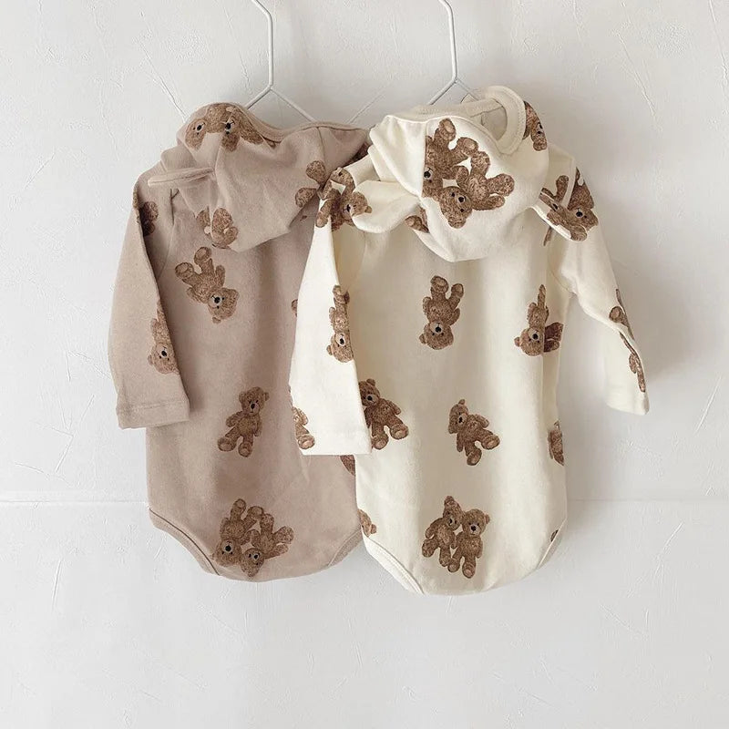 Cute Bear Print Onesie & Hat Set