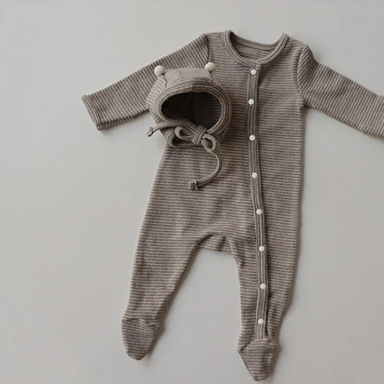 Long Sleeve Striped Cotton Romper