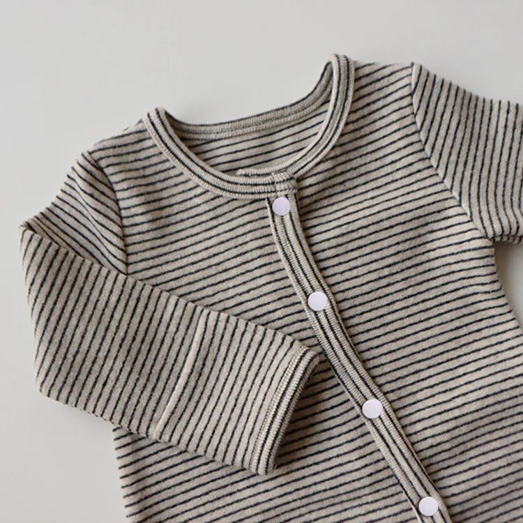 Long Sleeve Striped Cotton Romper