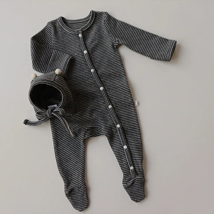 Long Sleeve Striped Cotton Romper