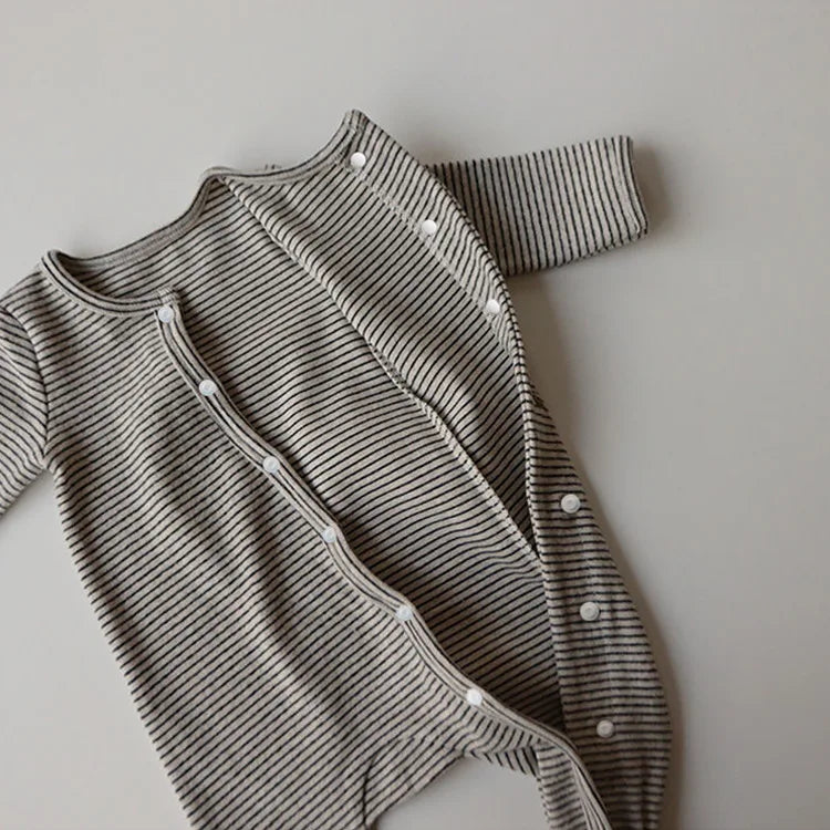 Long Sleeve Striped Cotton Romper