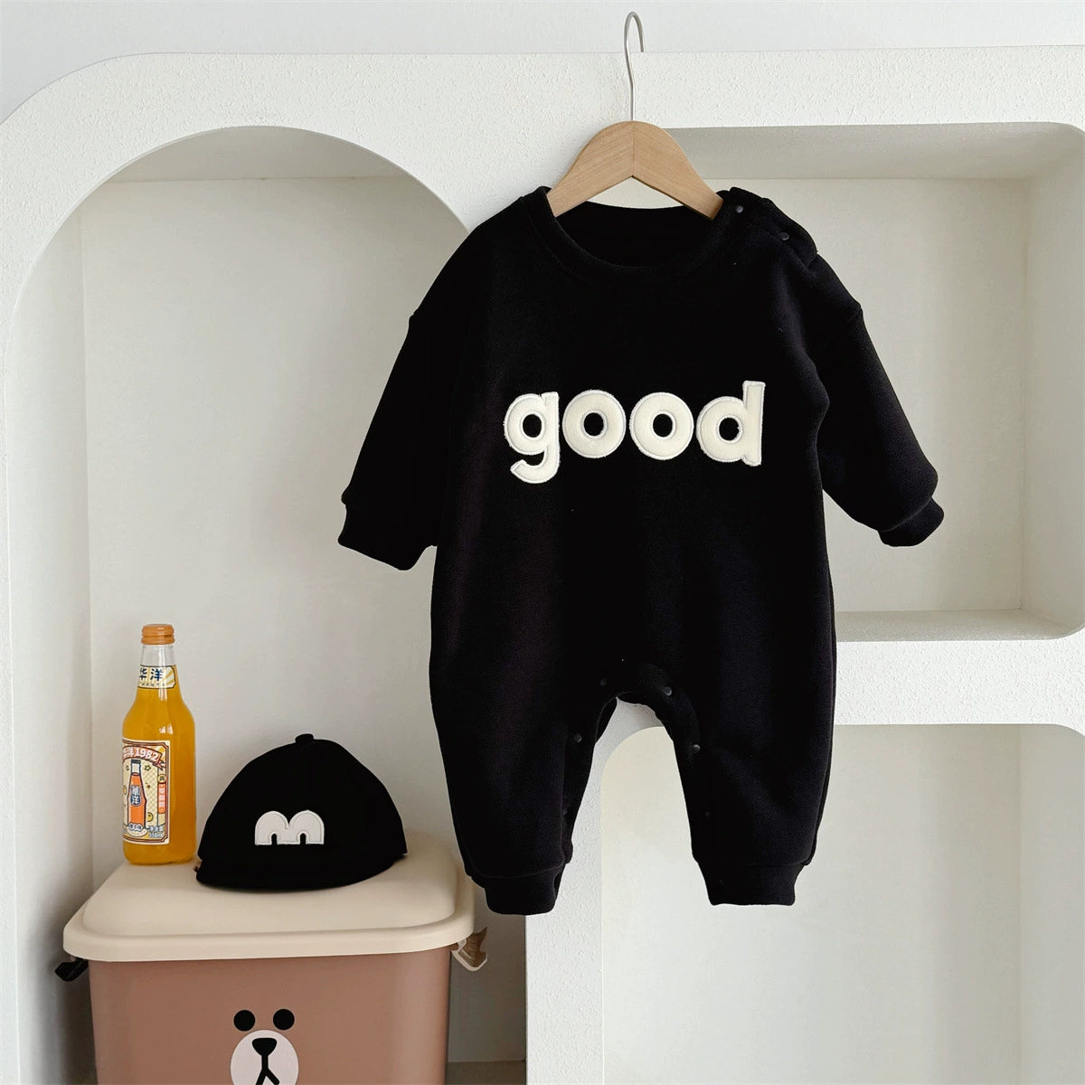 'Good' Long-Sleeved Velvet Romper