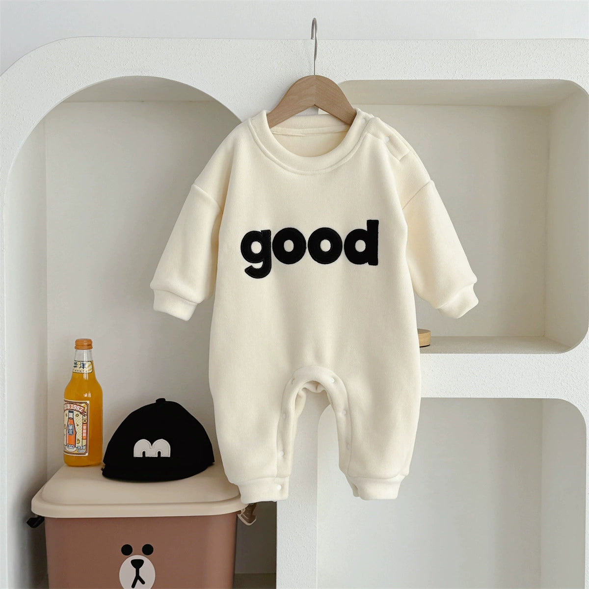 'Good' Long-Sleeved Velvet Romper