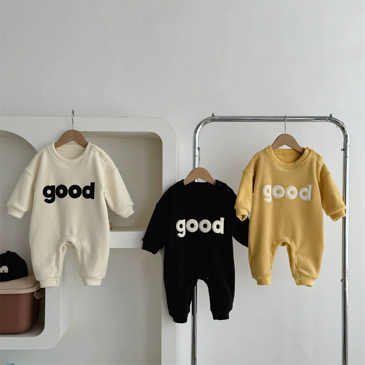 'Good' Long-Sleeved Velvet Romper