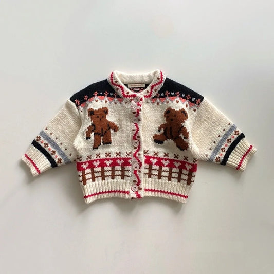 Knitted Bear Button-Down Cardigan