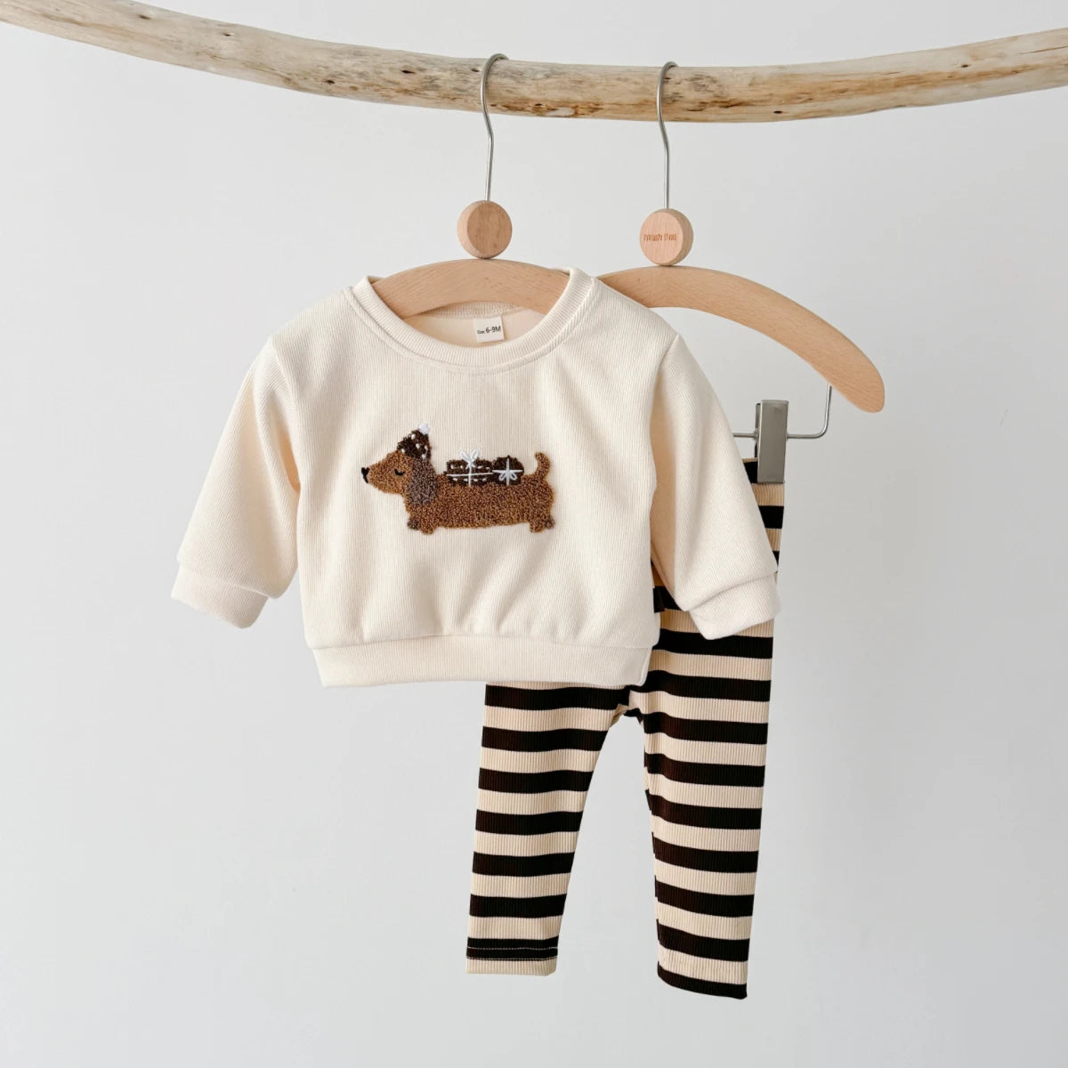 Cute Puppy Top & Striped Pants Set