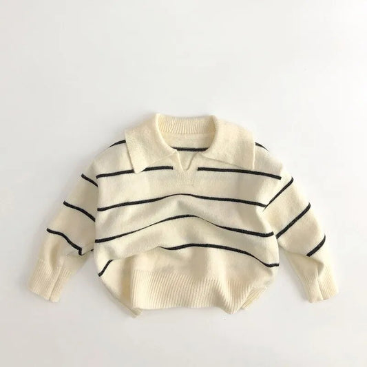 Striped Knitted V-Neck Collar Sweater