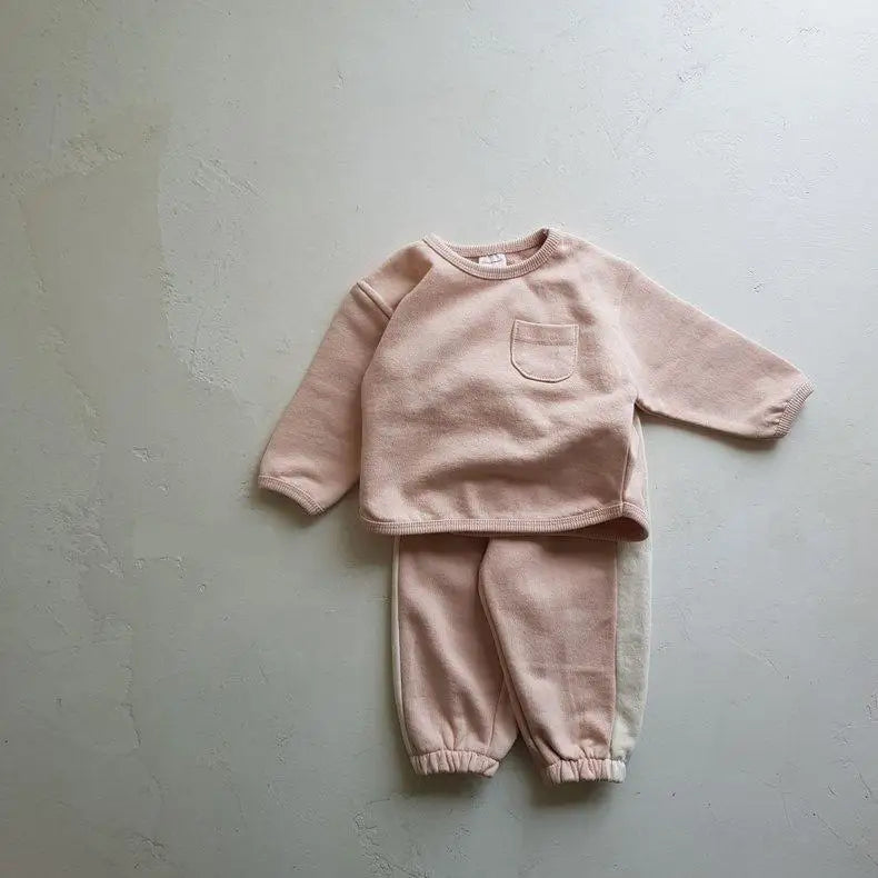 Solid Pocket Sweatshirt & Pants Set
