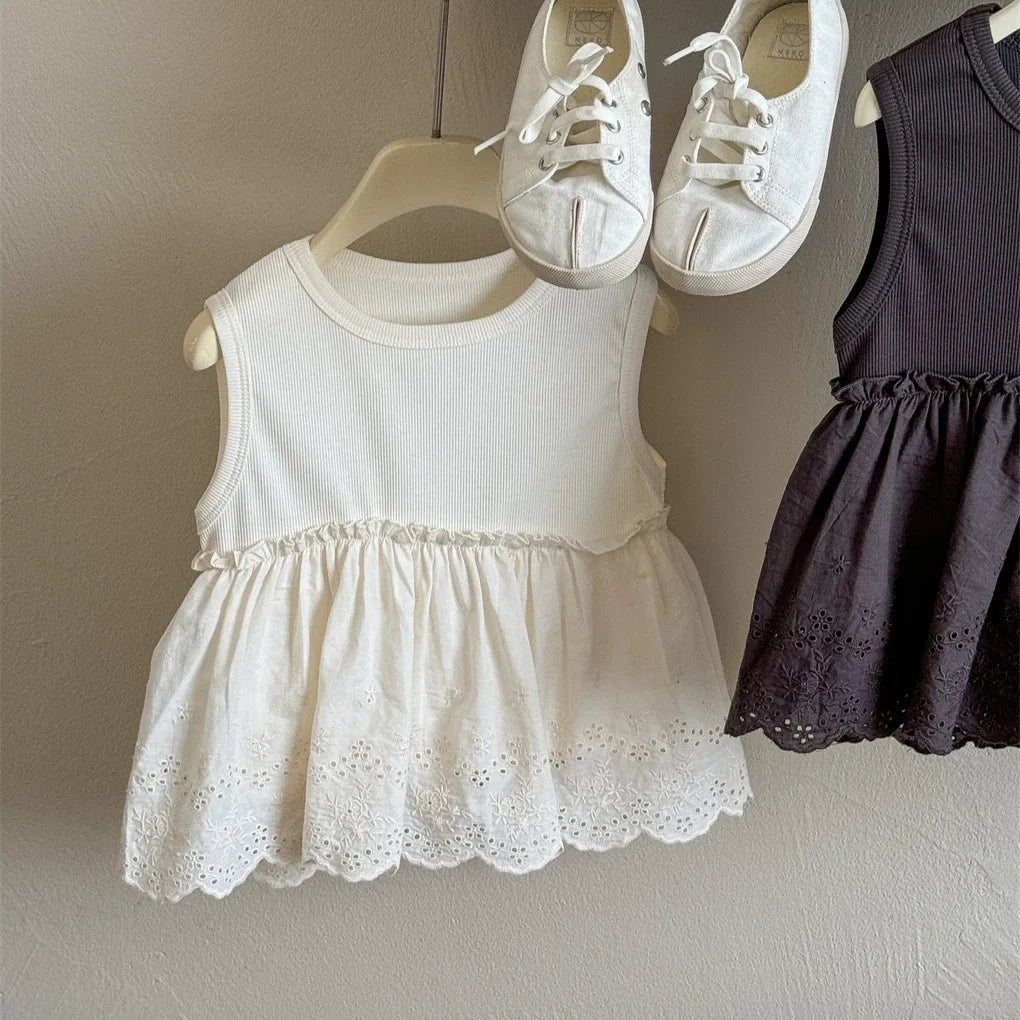 Girls Sleeveless Lace Knit Top