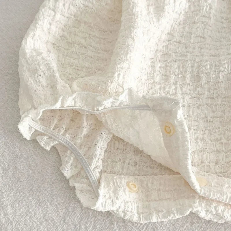 Puff Sleeve Blouse+ Solid Shorts & Bow Headband Set