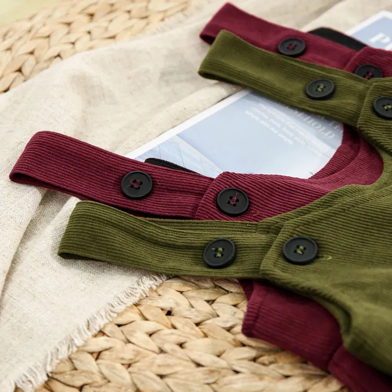Knee-Length Corduroy Solid Dress