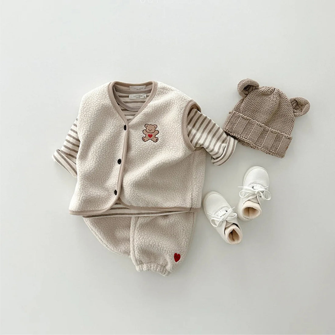 Cartoon Bear Fleece Vest & Pants Set