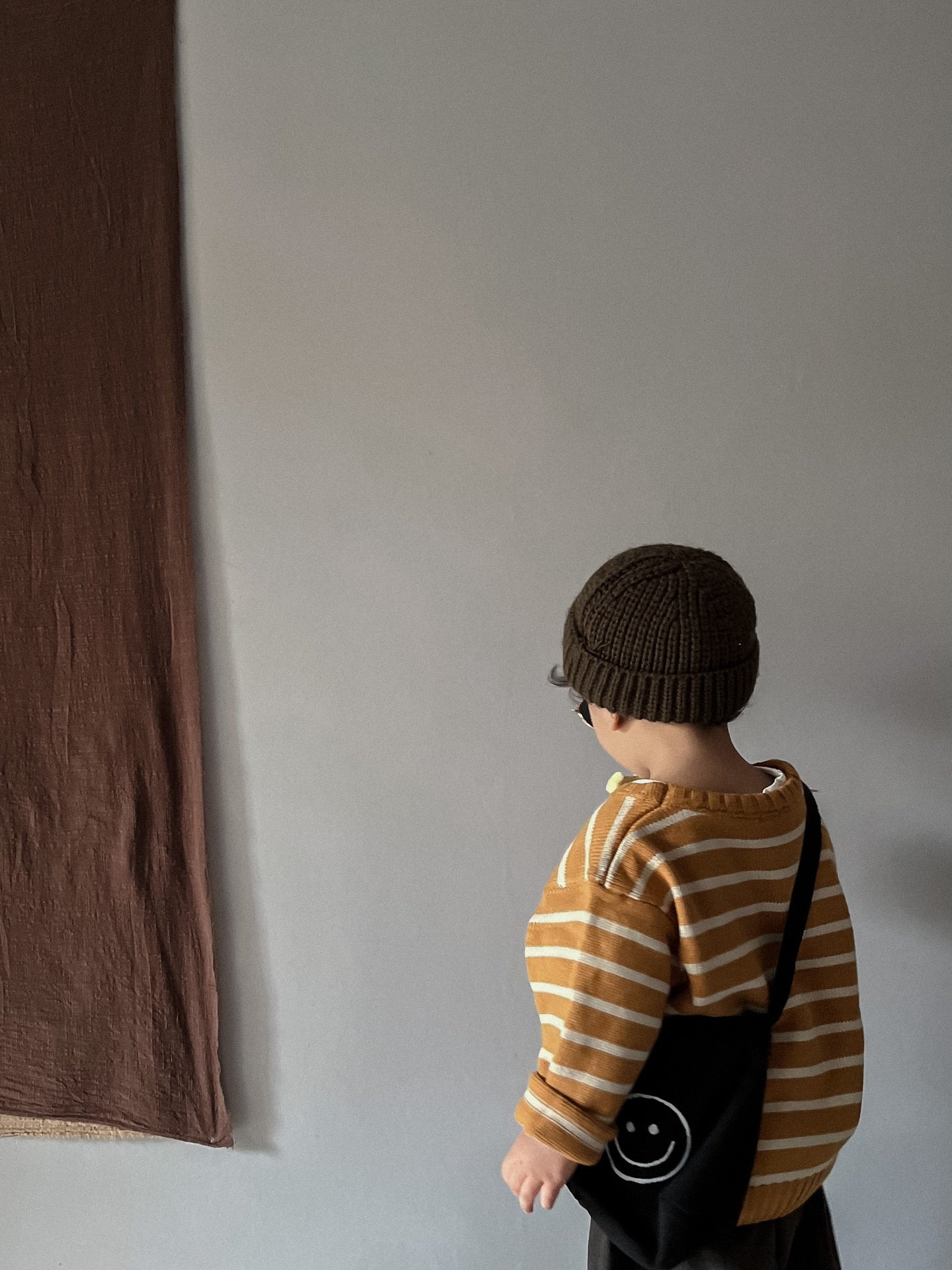 Unisex Kids' Casual Striped Long-Sleeved Knitted Cotton Pullover