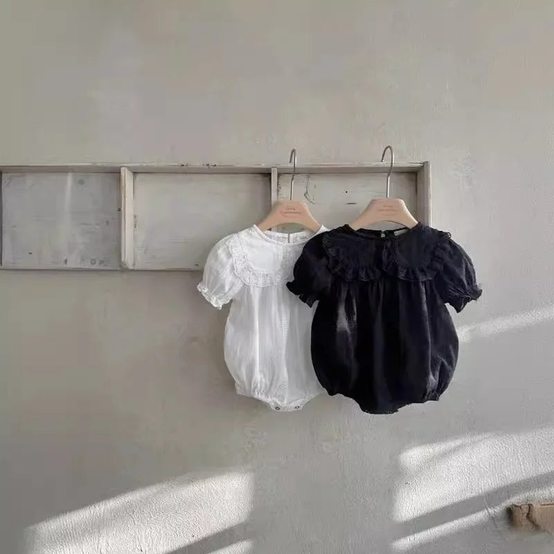 Short-Sleeved Lace Collar Onesie