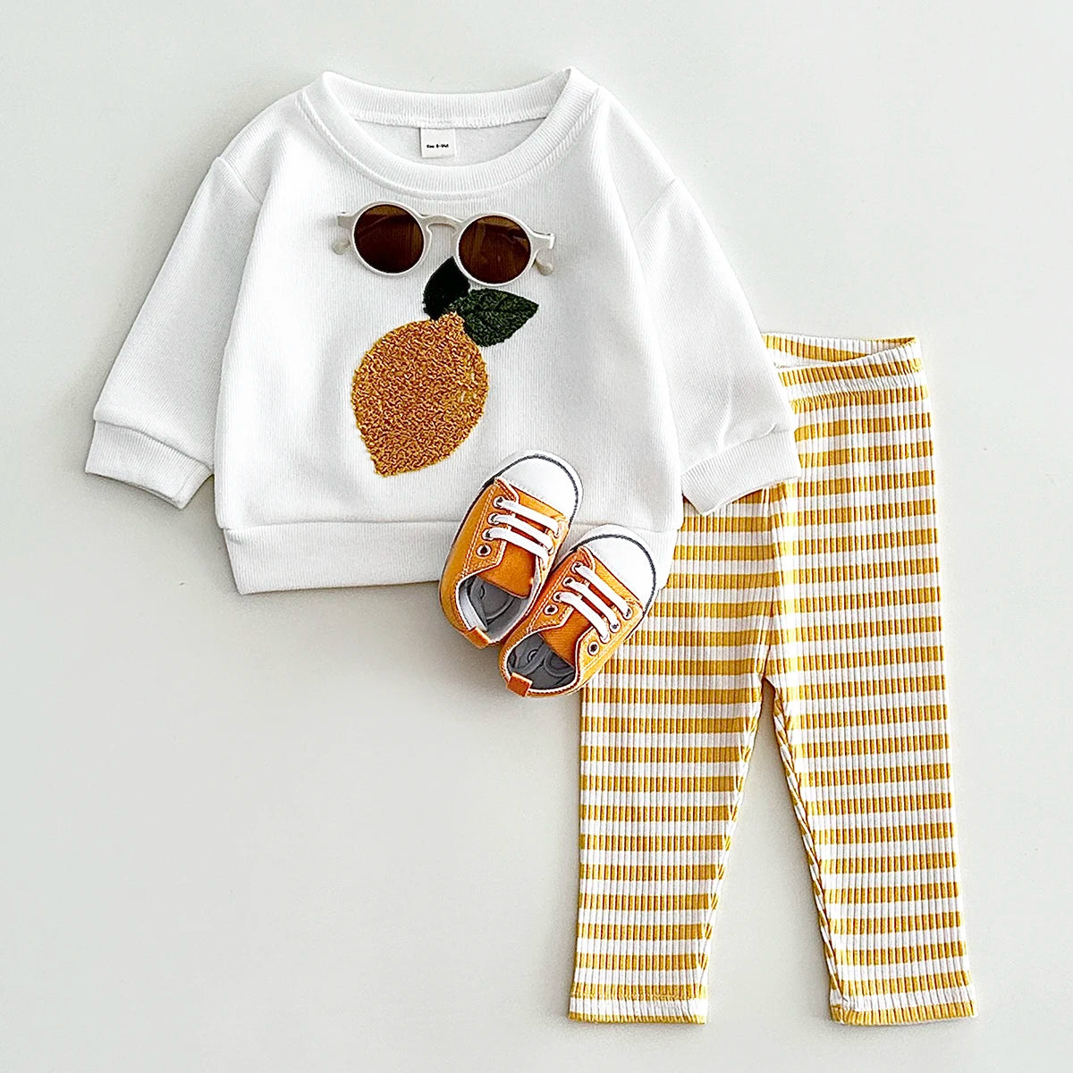 Plush Fruit Sweatshirt & Striped Leggings Set