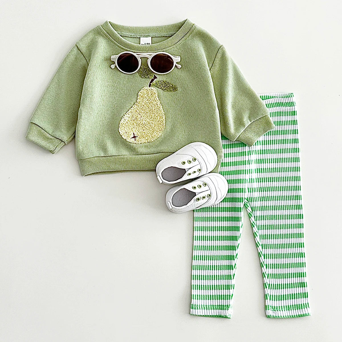 Plush Fruit Sweatshirt & Striped Leggings Set