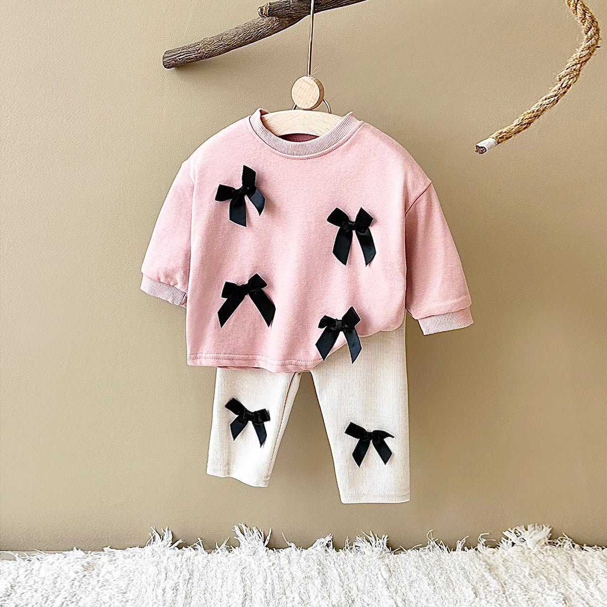Girls Long Sleeved Bow Top & Pants Set