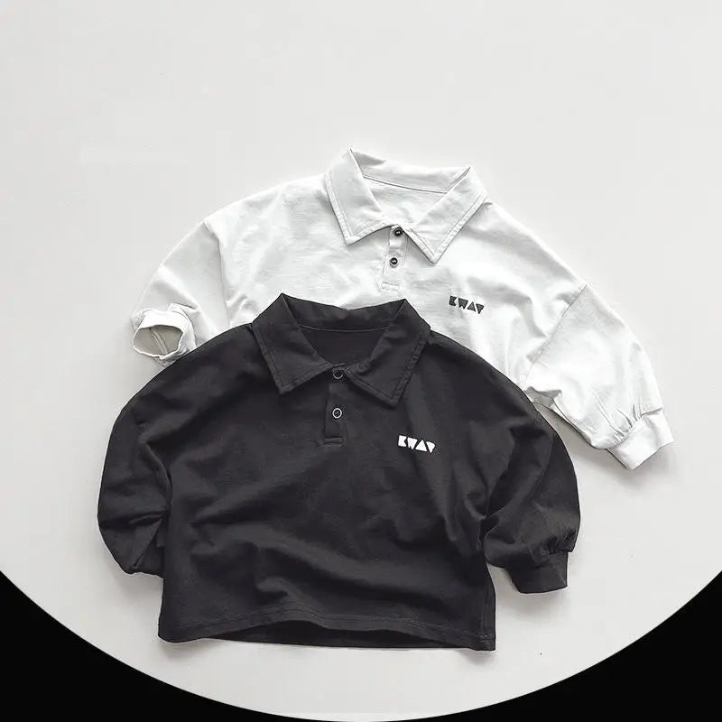 Solid Long-Sleeved Polo Shirt