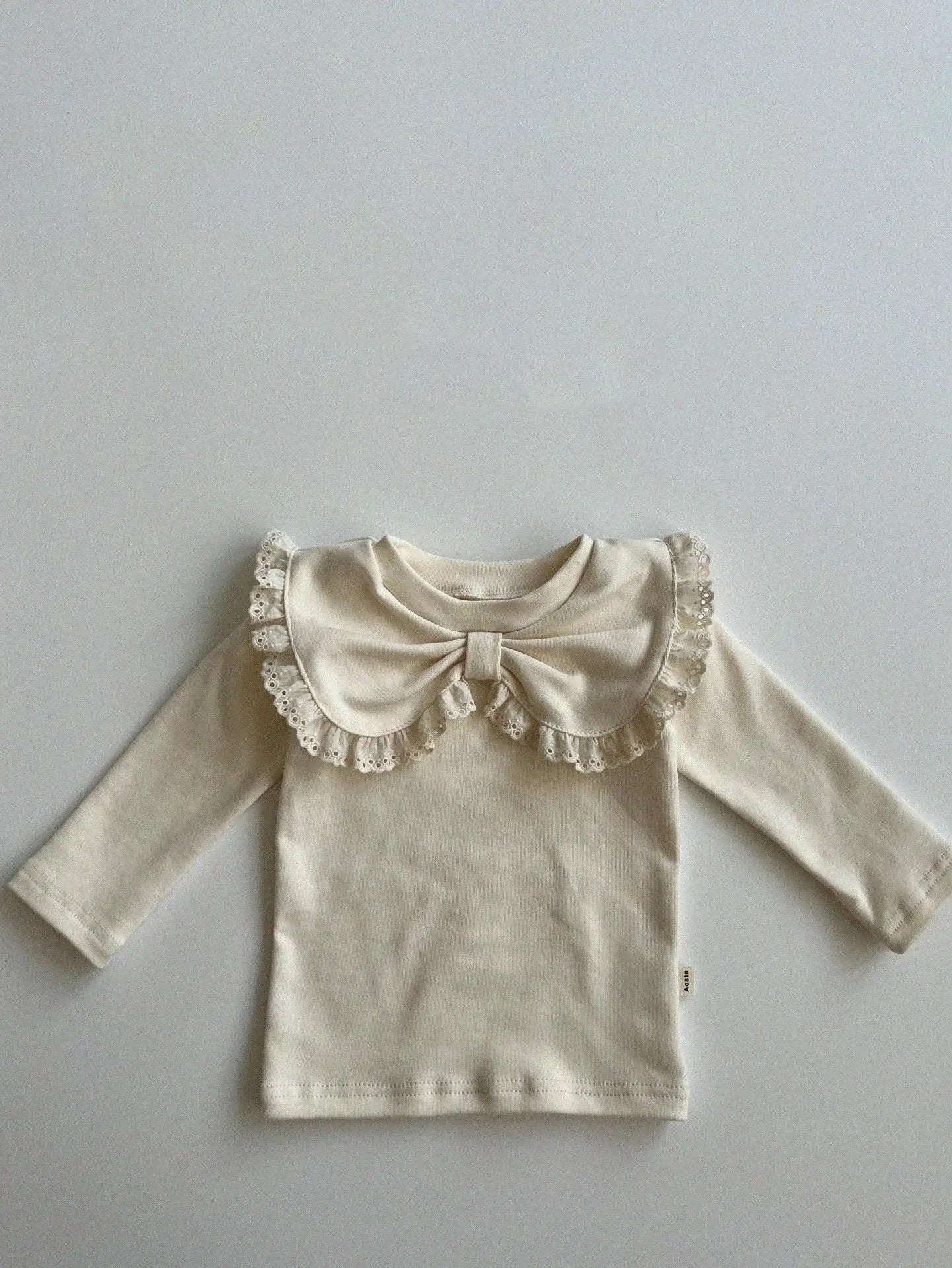 Girls Bow Collar Long-Sleeved Blouse