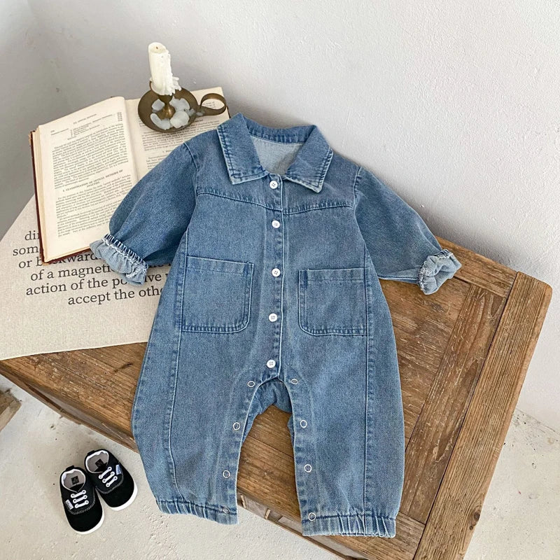 Denim Long-Sleeved Romper