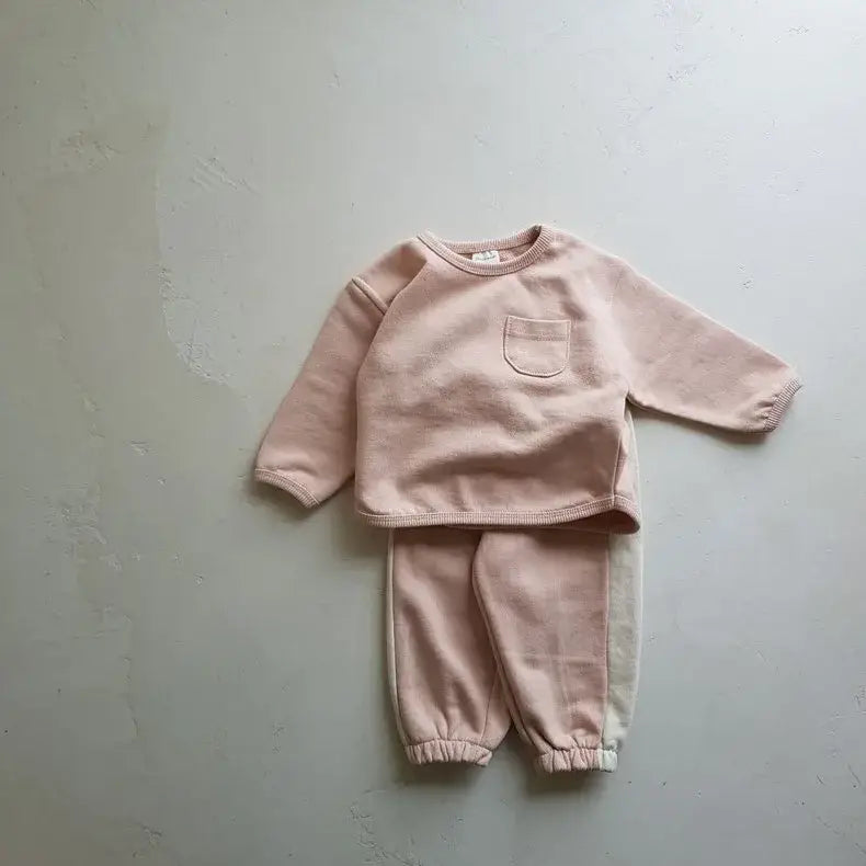 Solid Pocket Sweatshirt & Pants Set