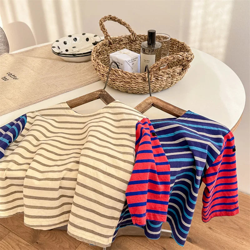 Color-Block Long-Sleeved Striped Tee