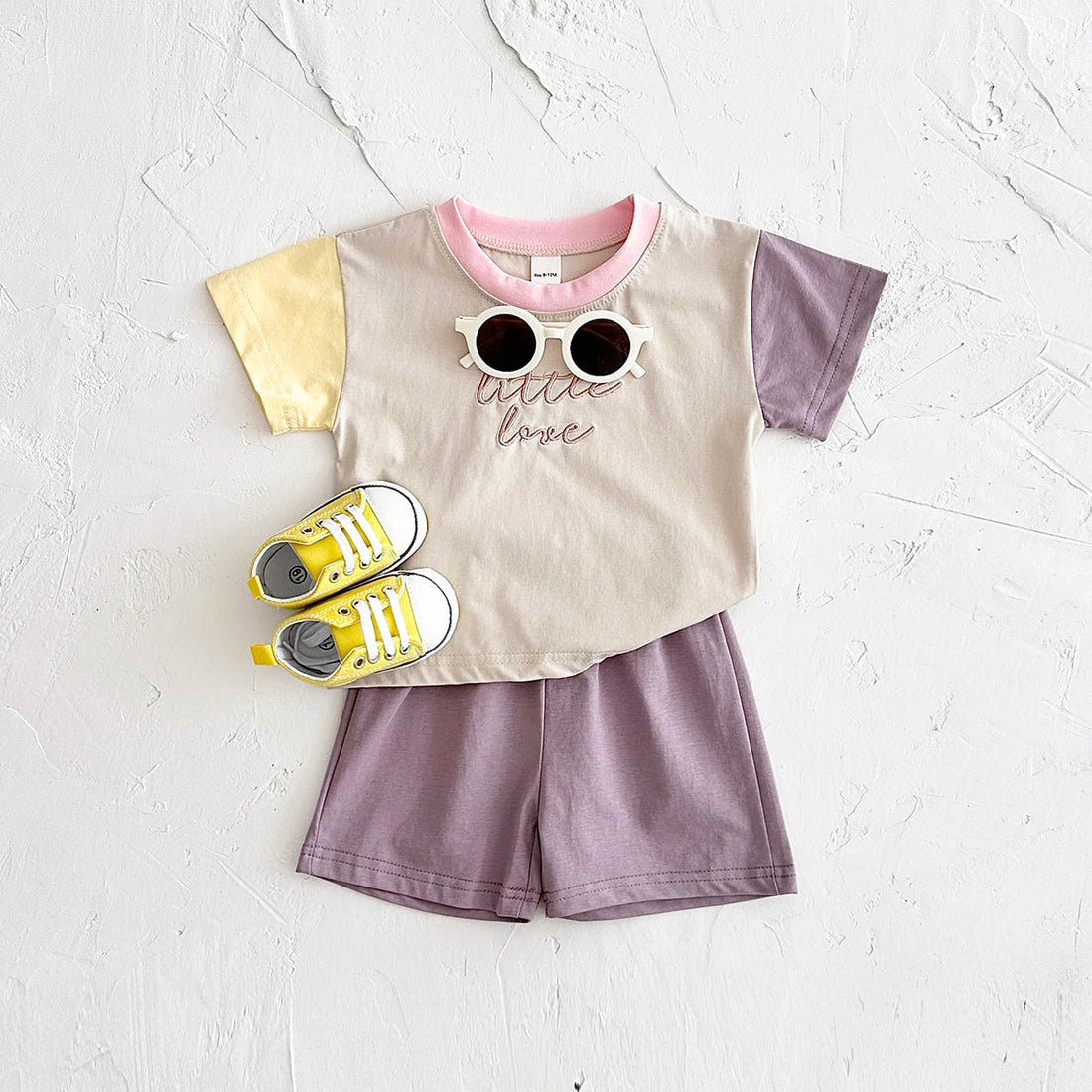 'Little Love' Color-Block  Short Sleeved Tee & Shorts Set