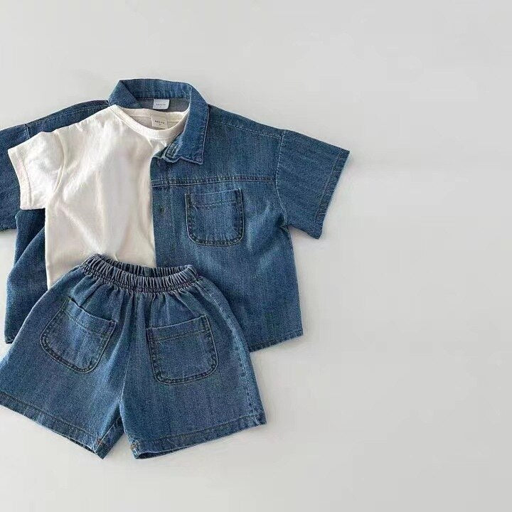 Denim Shirt & Shorts Set