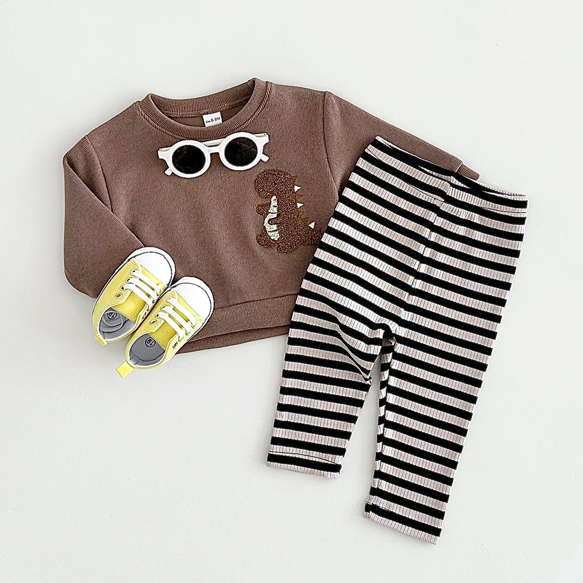 Embroidered Animal Print Top  & Stripped Leggings Set