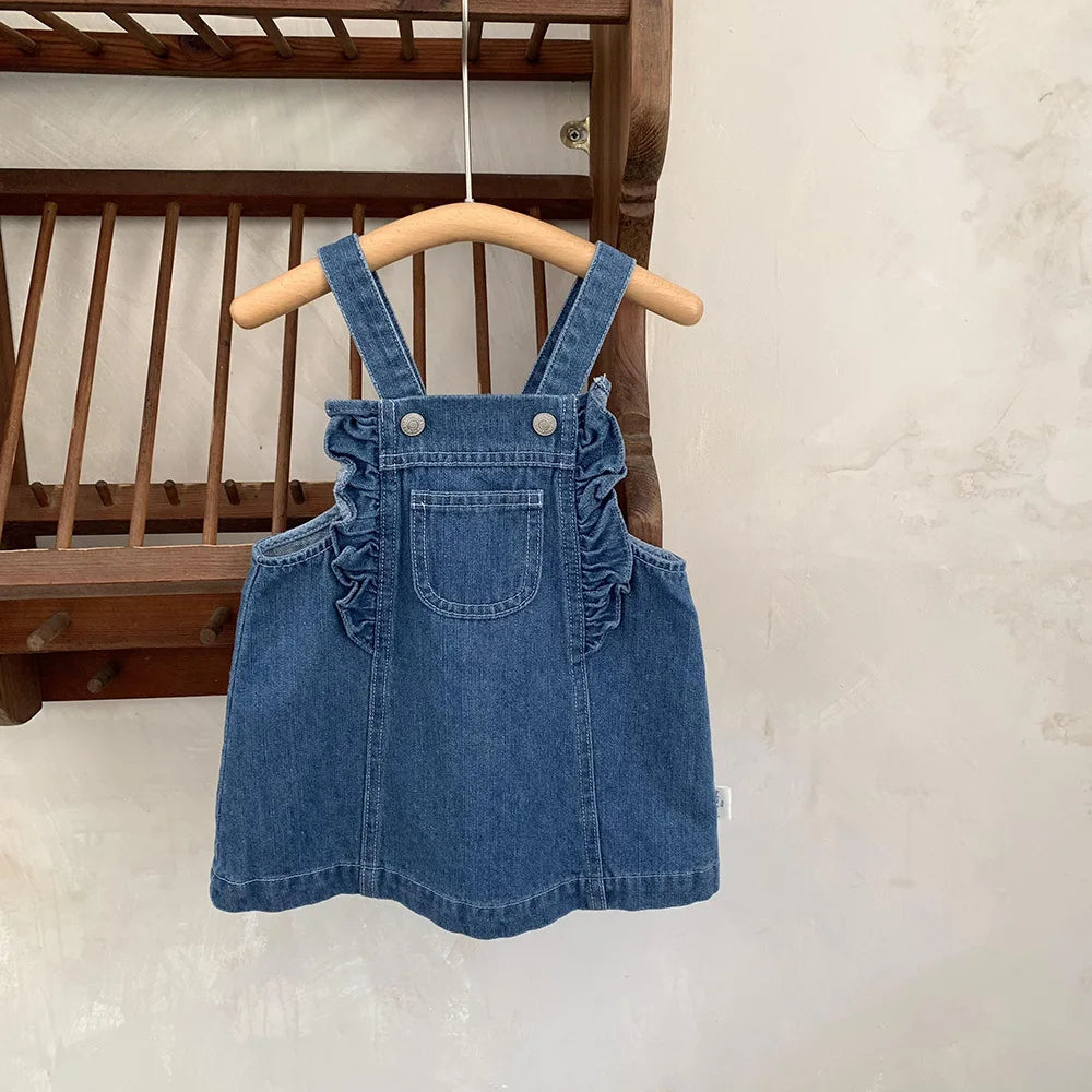 Girls Denim Suspenders Dress