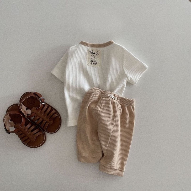 Patch Ribbed T-shirt & Pants Set