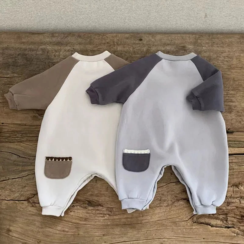 Long-Sleeve Color-Block Thick Romper